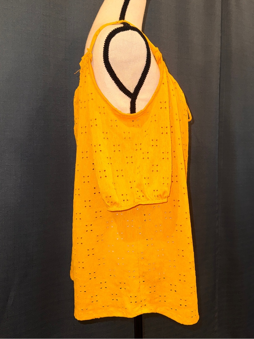 Naif Cold-Shoulder Marigold Yellow Eyelet Top, size XL - Picture 2 of 7